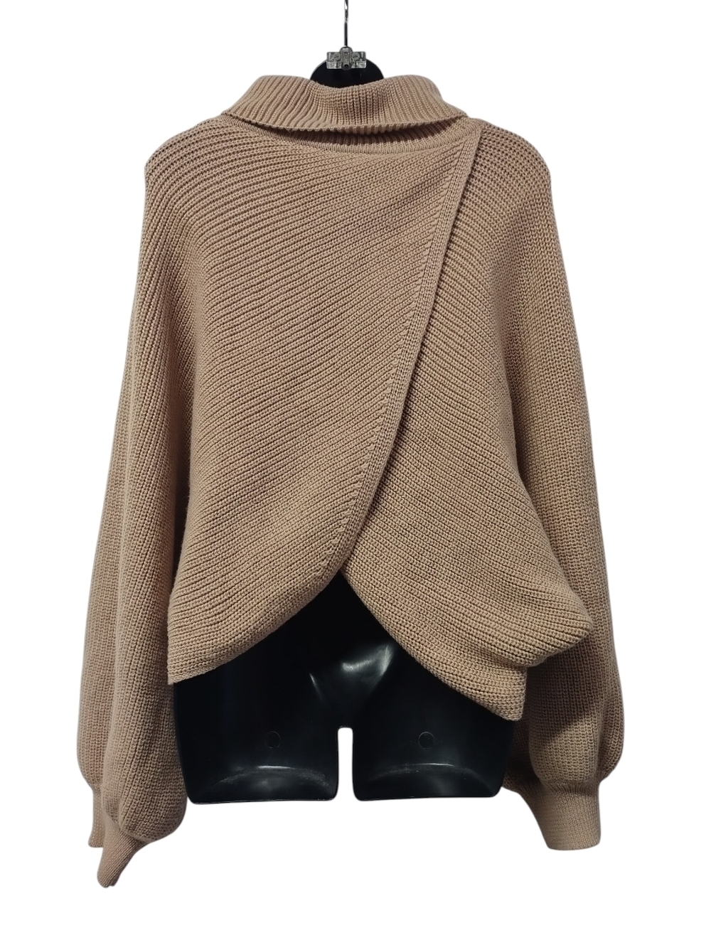 Cider Plus Size 4XL Solid High Neck Tulip Hem Knit Wrap Sweater Tan Camel NWOT - Picture 2 of 9